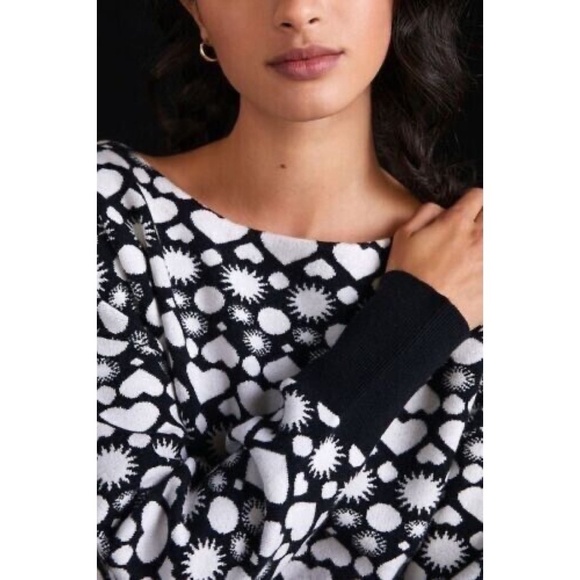 Anthropologie MAEVE Boat Bateau Neck Heart Print Sweater Pullover Knitwear Small - Picture 7 of 16